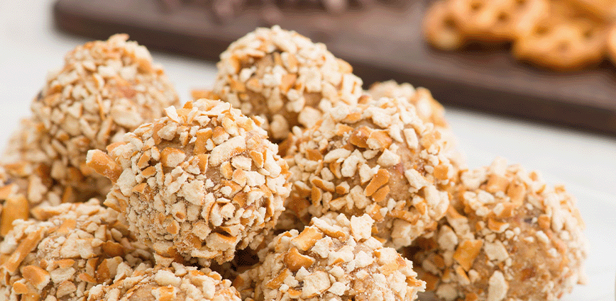 Peanut Butter Pretzel Protein Balls recipe with stevia