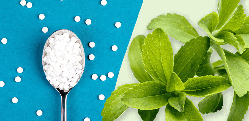 Lab-based aspartame vs plant-based stevia graphic