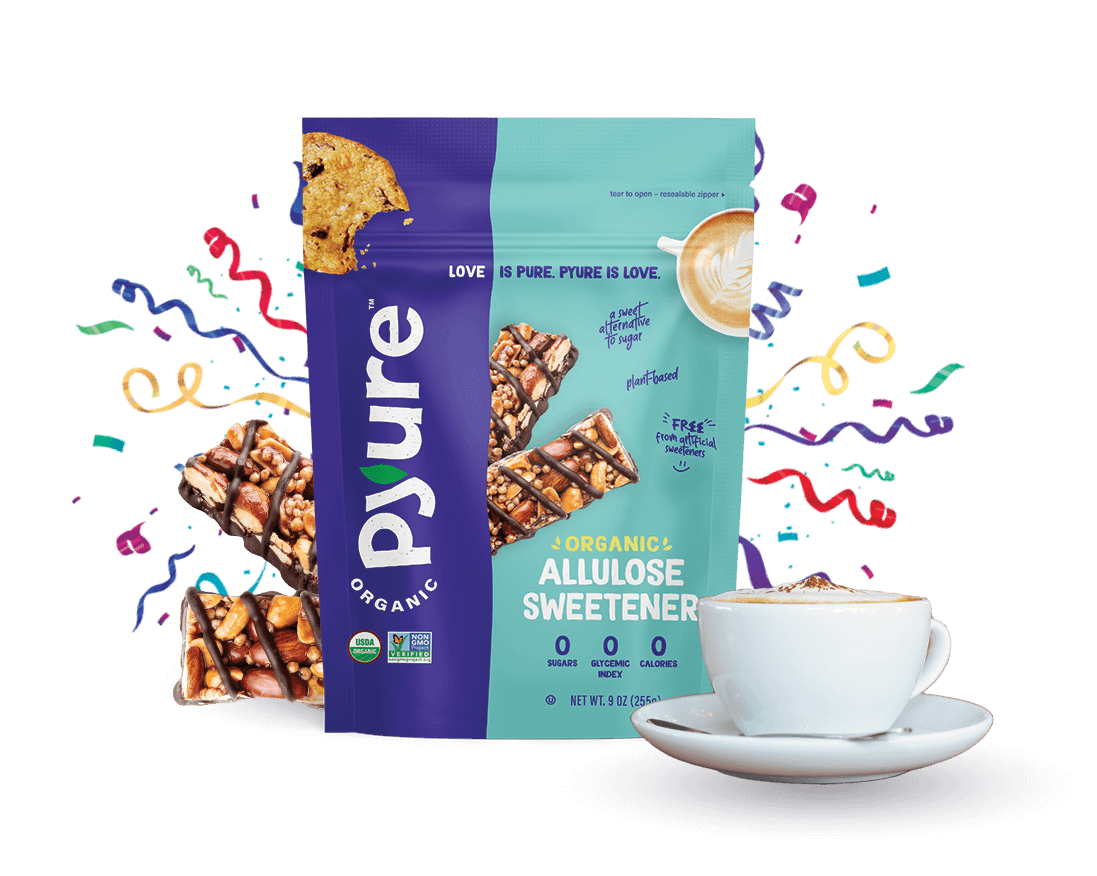 Allulose Pouch with cup of coffee