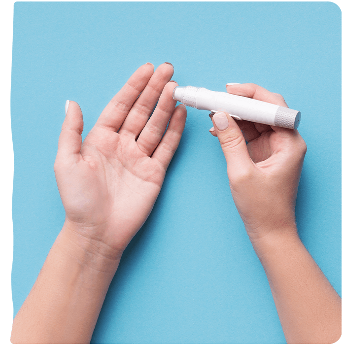 Finger prick diabetes test. Diabetic-friendly sweetener with zero glycemic index and no impact on blood sugar. 