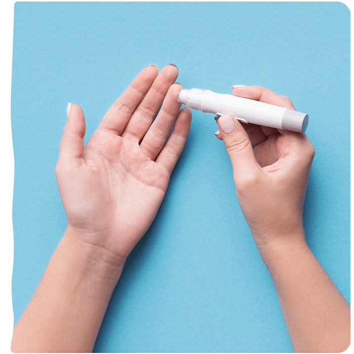 Finger prick diabetes test. Diabetic-friendly sweetener with zero glycemic index and no impact on blood sugar.