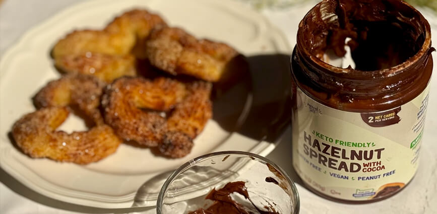 Low-Sugar Churros with Pyure Hazelnut Nutella-like spread