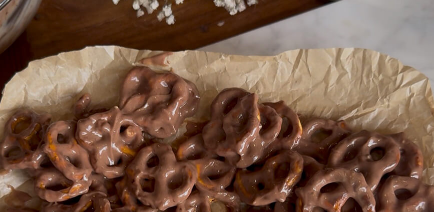 Lower Sugar Frozen Yogurt Pretzel Bites with Pyure Hazelnut Cocoa Spread