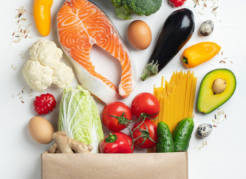 New 2026 USDA Dietary Guidelines Blog Graphic with Salmon, Eggs, and Vegetables
