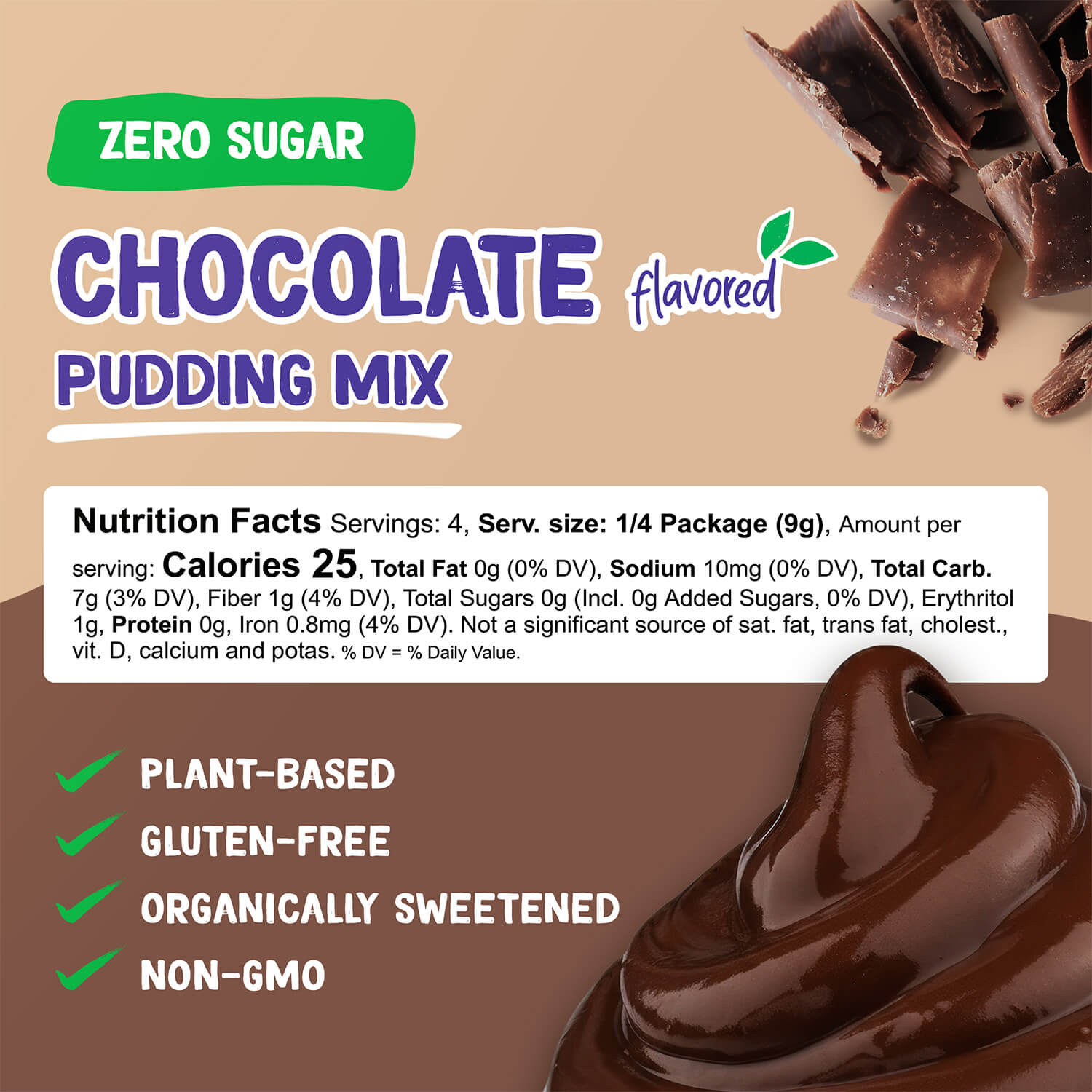 Chocolate pudding mix nutrition facts. Plant-based, Gluten-free, Organically Sweetened, Non-GMO