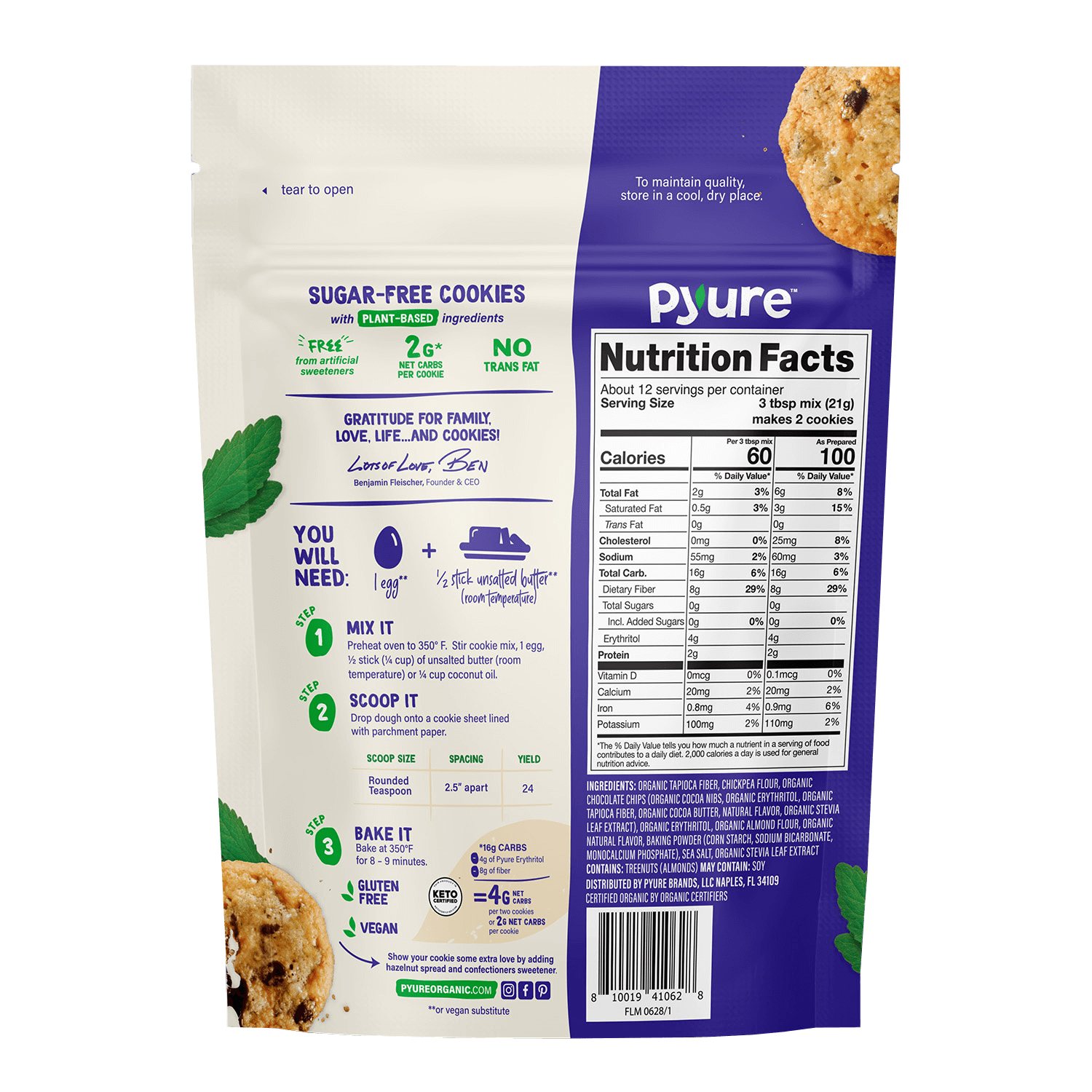Keto Sugar free Chocolate Chip Cookie mix-Back of packaging