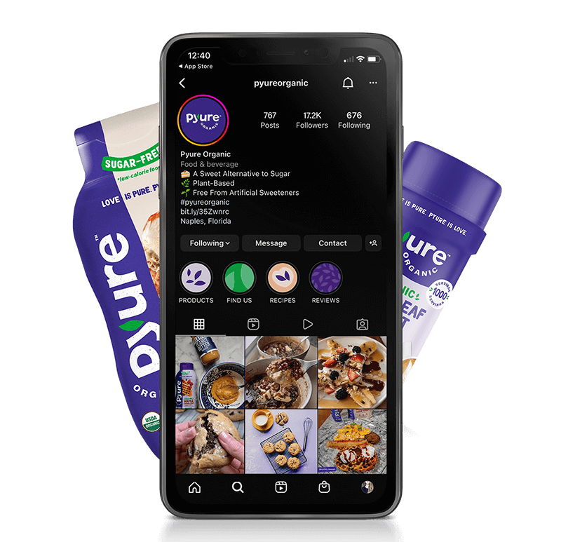 iPhone representing the Pyure Influencer community. Pyure Organic Products are sugar-free and keto