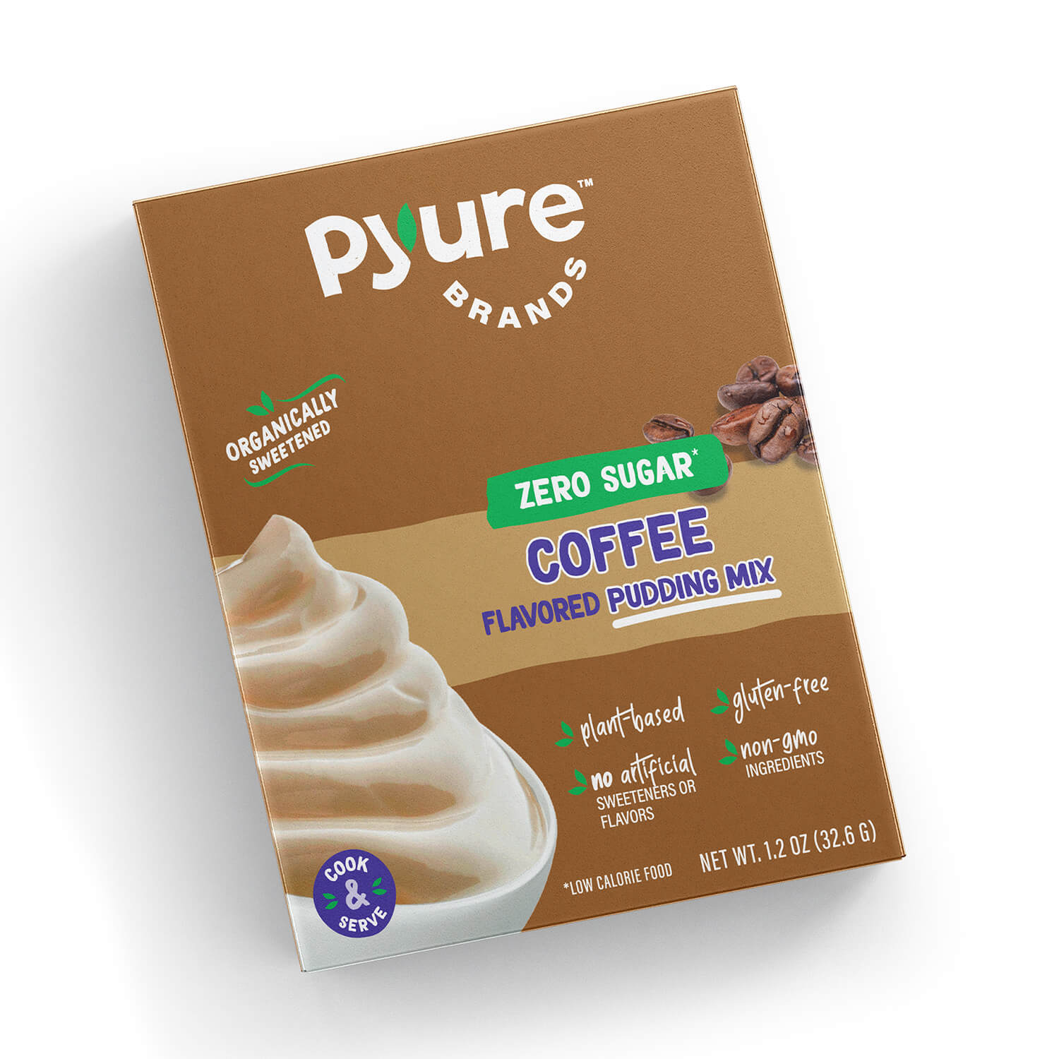 Pyure Coffee flavored pudding mix—Plant-Based, Organically Sweetened Snacks for the Whole Family; sugar-free instant dessert packet, vegan & dairy-free, non-GMO, low carb, low/no calorie