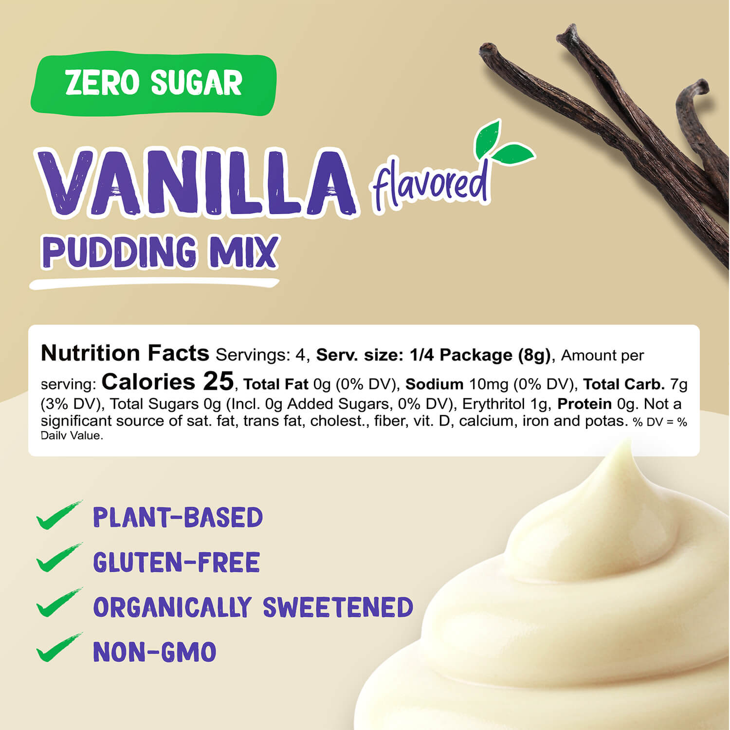 Pyure Vanilla flavored pudding mix nutrition facts. Plant-based, Gluten-free, Organically Sweetened, Non-GMO