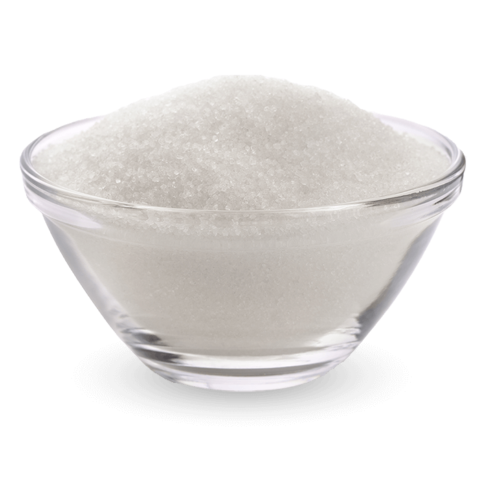 Glass cup full of low calorie Erythritol Sweetener. A versatile keto sweetener perfect for many business applications